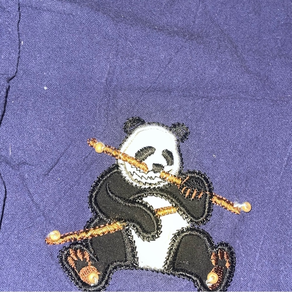 Jane Ashely Women’s 2 Pc Set Navy Blue Capri Pant Med Embroidered Panda Vintage - Picture 3 of 5